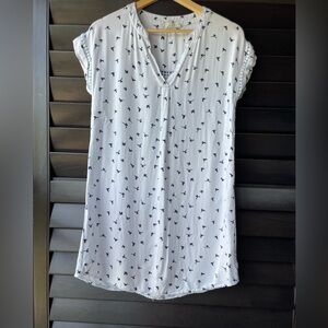 Sweet Wanderer 100% Cotton Dress White Navy Bird Print Crochet Medium